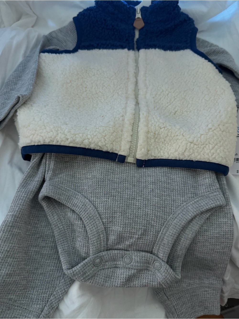 Carter's Gray Romper with Cream Sherpa Vest